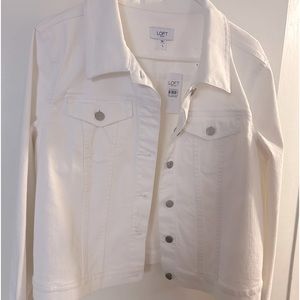 White jean jacket. Would look good in any type of attire.